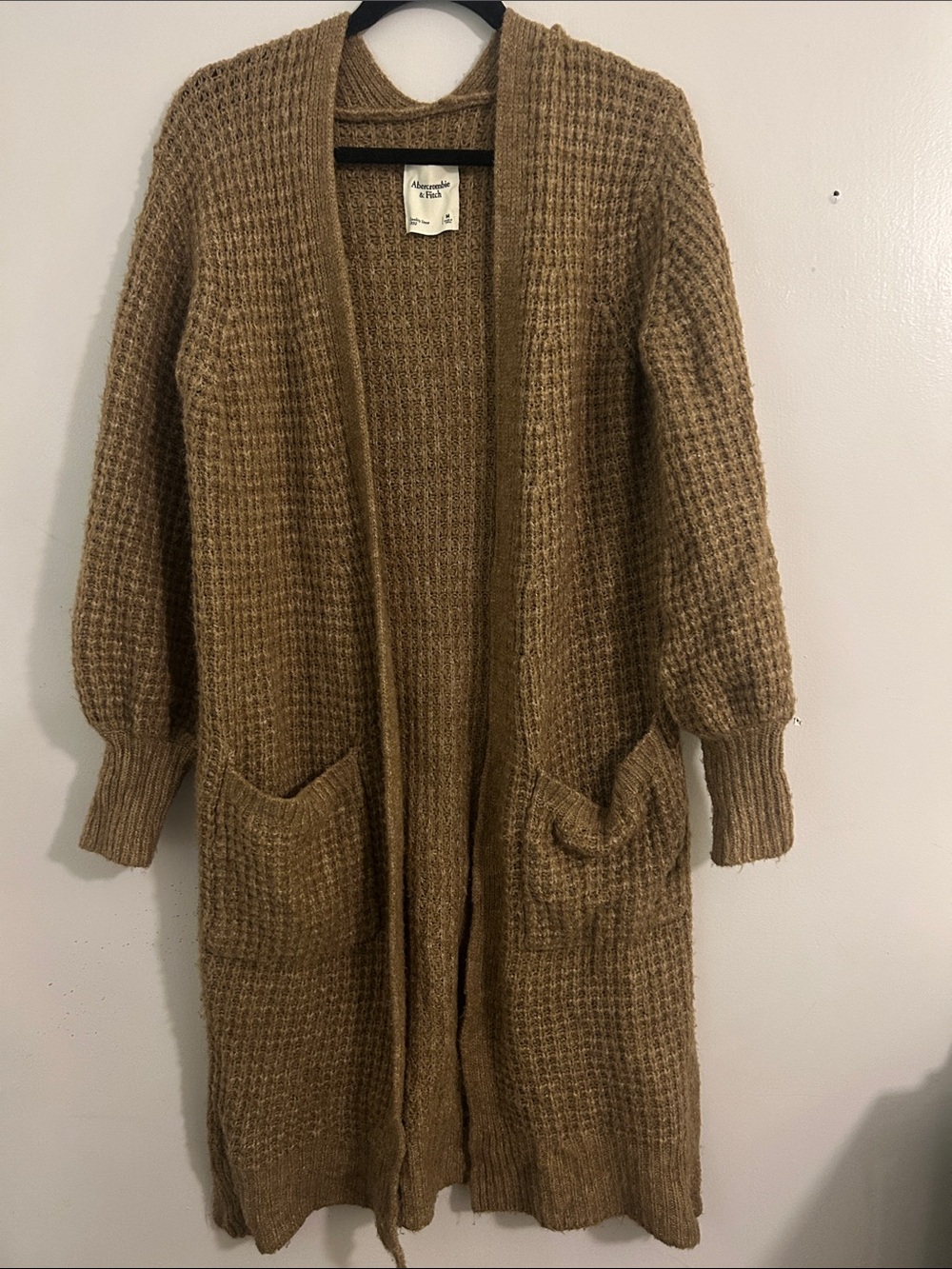 Abercrombie & Fitch Camel Open Waffle-Knit Long Cardigan